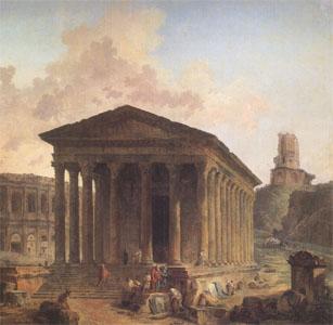 ROBERT, Hubert The Maison Carre at Nimes with the Amphitheater and the Magne Tower (mk05) Germany oil painting art